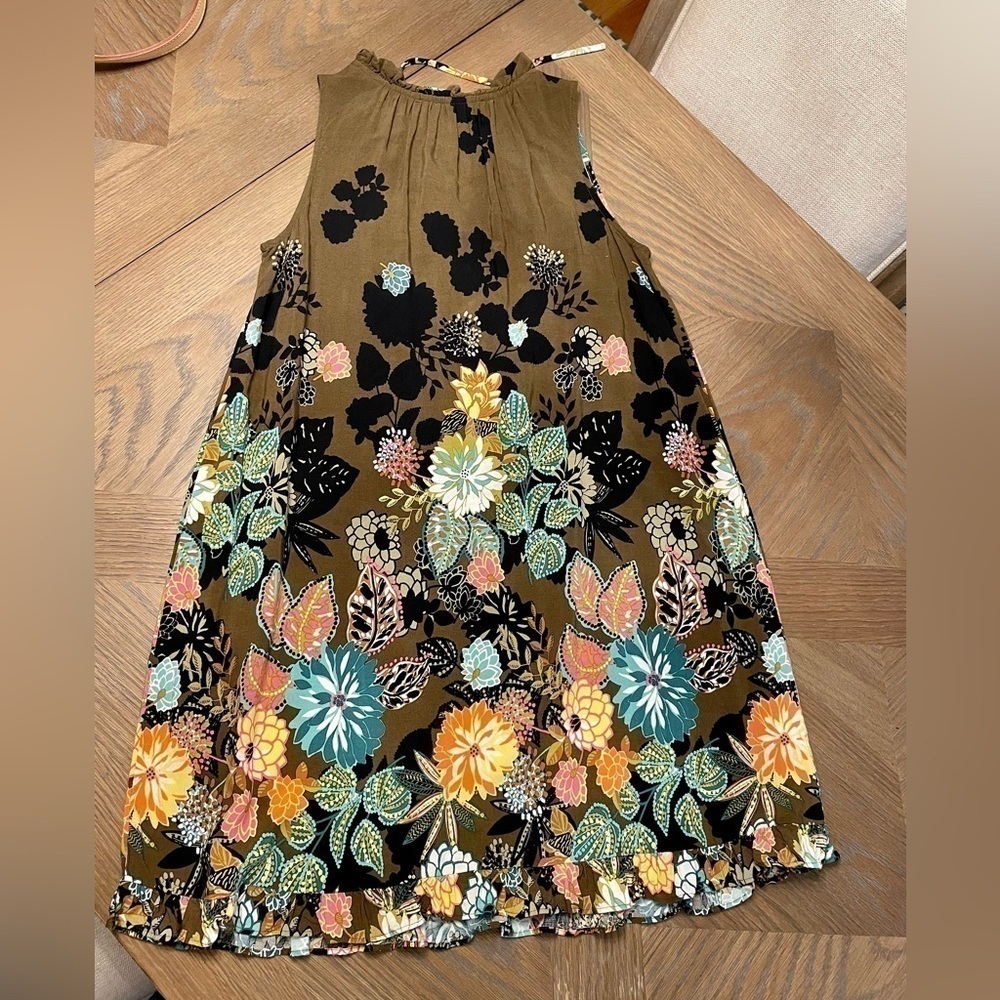 LOFT floral olive green swing sleeveless dress - Picture 8 of 8